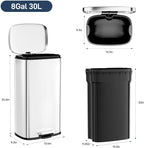 Arlopu 8 Gallon Step Trash Can, Stainless Steel Garbage Bin, Soft-Close Rubbish - Image 2