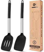Pack of 2 Silicone Solid Turner, Non Stick Slotted Kitchen Spatulas, High Heat by BUNDLEPRO
