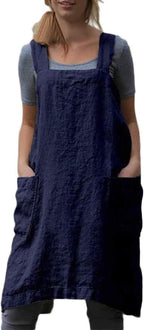 VLZUFE Cotton Linen Apron for women Cross Back Apron Pinafore Dress for Baking by Unknown