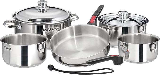 Magma 10 Piece Gourmet Nesting Stainless Steel Cookware Set, Induction - Image 2