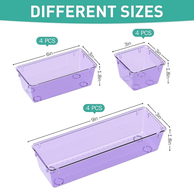 WOWBOX 12 Pack Clear Drawer Organizer Set, Acrylic Drawer Storage Trays - Image 2