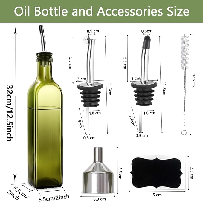 Leaflai Olive Oil Dispenser Bottle, 17oz Glass Olive Oil Dispenser and Vinegar - Image 3