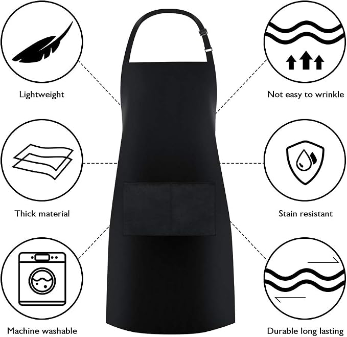 Jubatus 1 Pack Bib Aprons with 2 Pockets Cooking Chef Kitchen Apron - Image 6