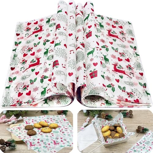 CAMKYDE 100 Pcs Christmas Wax Paper Sheets - Grease Proof for Food, Deli Paper Holiday Use (Reindeer) by CAMKYDE