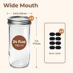 ComSaf 24 oz Mason Jars Wide Mouth 6 Pcs, Large Canning Jars - Image 2