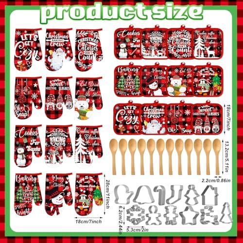 Qinyoung 48 Pcs Christmas Kitchen Oven Mitts Pot Holders, Christmas Plaid - Image 3