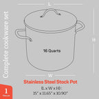 Stainless Steel Stockpot with Tempered Glass Lid 16 Quart, Durable 18/0 - Image 2