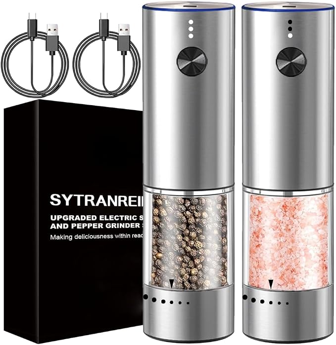 Rechargeable Electric Salt and Pepper Grinder Set, Upgraded Larger Capacity by SYTRANREIN