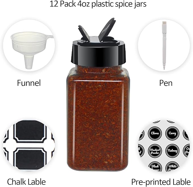 12 Pack 4oz Clear Plastic Spice Jars - Image 5