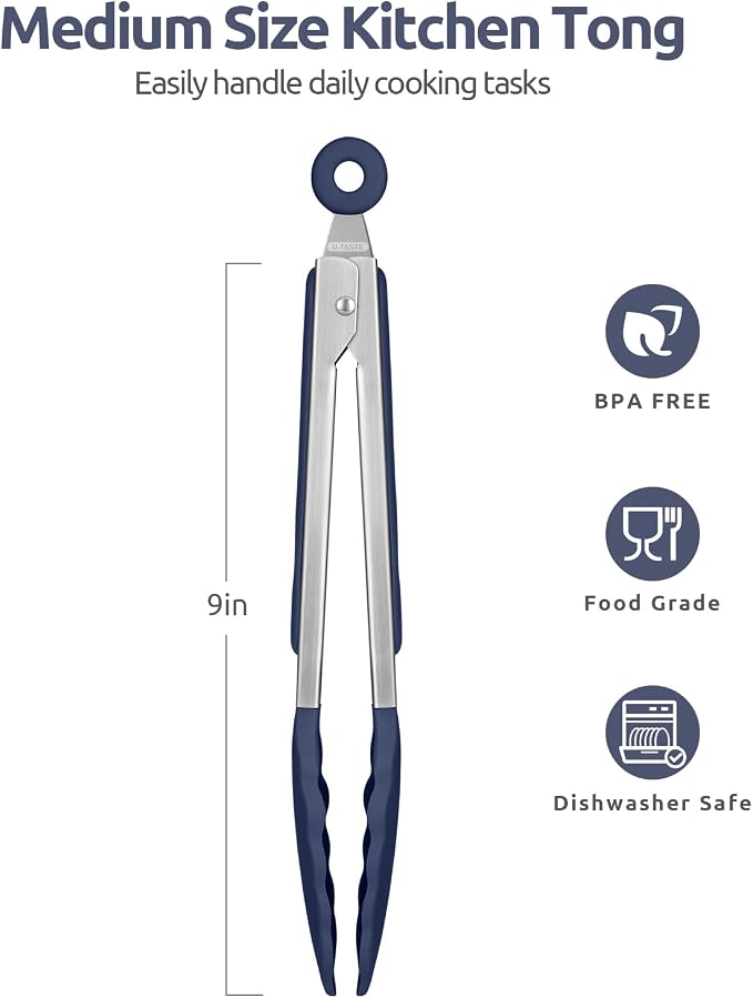 600ºF Heat Resistant Kitchen Tongs: U-Taste 9 in Silicone Cooking Tong - Image 2