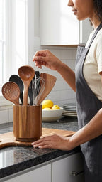 Linda's Essentials Acacia Wooden Utensil Holder - Image 2