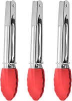 Mini Kitchen Tongs with Silicone Tips, 3-Piece Set, 7-Inch Non-Stick Tongs with by JXJYZLN