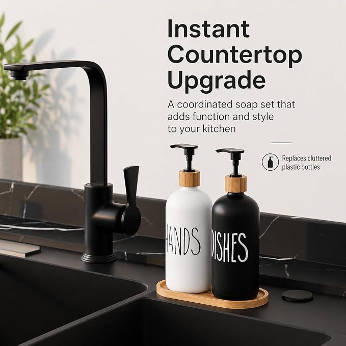 Dish Soap Dispenser for Kitchen Sink.Glass Hand Soap Dispenser, Modern - Image 4