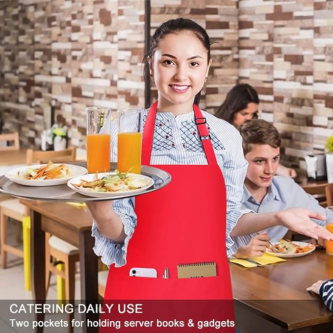 Jubatus 2 Pack Bib Aprons with 2 Pockets Cooking Chef Kitchen Apron - Image 5