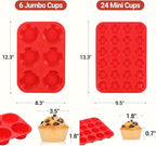 CAKETIME Silicone Muffin Pan, 2 Packs, Jumbo 6 Cups and Mini 24 Cups - Image 2