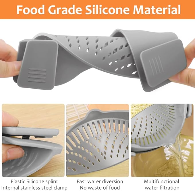 YEVIOR Clip on Strainer for All Pots Pan, Silicone Pasta Strainer Kitchen - Image 4