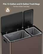 Dual Trash and Recycling Bins for Kitchen, 13.2 + 5.2 Gal Stainless Steel Trash - Image 8