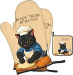 Funny Black Cat Oven Mitts and Pot Holders Set, Heat Resistant Cute Oven Gloves - Image 2