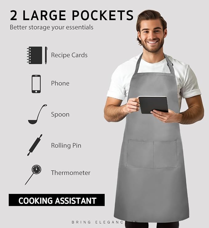 Syntus Apron for Men Women, Adjustable Cooking Kitchen Chef Aprons - Image 3