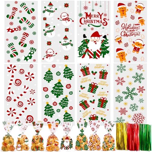 YUJUN 160PCS Christmas Cellophane Treat Bags Winter Party Favor Supplies by YUJUN