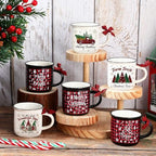6 Pcs Christmas Mini Coffee Mugs Gifts with Plaid Ribbons Red Black Plaid Xmas Tree Truck 5 oz Christmas Ceramic Cups for Tiered Tray Decor Holiday Party Bar Kitchen Decorations - Image 5