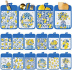 Jingmore 12 Pcs Lemon Pot Holders with Pocket Italian Amalfi Coast Blue and White Potholders Chinoiserie Lemon Hot Pads and Oven Mitts Gloves Housewarming Gifts for Summer Kitchen Baking Cooking by Jingmore