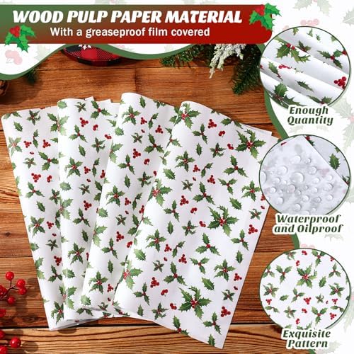 Marspark 100 Sheet Christmas Wax Paper Holly Leaf for Food 11.4 x 11 Inch - Image 5