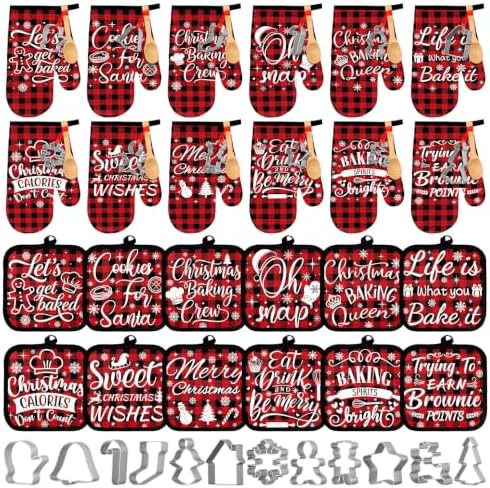 Qinyoung 48 Pcs Christmas Kitchen Oven Mitts Pot Holders, Buffalo Plaid by Qinyoung