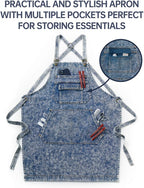 Denim Apron with Pockets for Hair Stylist Gardening Craftsmen Barista Women - Image 8