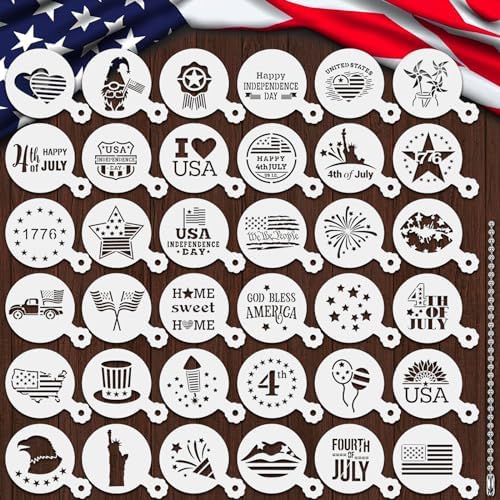 JULBEAR 4th of July Cookie Cake Stencils 36 Pieces Reusable Patriotic Mold by JULBEAR