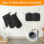 AUAUY Oven Mitts and Pot Holders 4PCS Set, 230°C/446°F Heat Resistant BBQ Gloves - Image 7