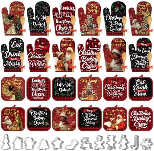 Qinyoung 48 Pcs Christmas Kitchen Oven Mitts Pot Holders, Black Santa by Qinyoung