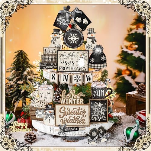 CroBlissful 23 Pcs Christmas Tiered Tray Decor Set, Winter Table Decor - Image 2