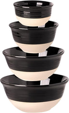 HASENSE Nesting Ceramic Mixing Bowls Set of 4, 2.5/1.5/1.0/0.5 Qt Black & Beige by Hasense