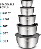 Wildone Mixing Bowls with Airtight Lids Set, with Grater Attachments & Non-Slip - Image 7