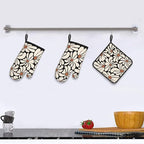 Boho Floral Pot Holders and Oven Mitts Set, Cute Black and Beige Kitchen Mitts - Image 6