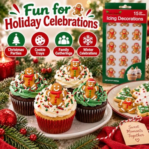Oasis Supply Christmas Gingerbread Man Edible Icing Decorations – 15 Count – Holiday Cake & Cupcake Toppers for Cookies, Cakes, Cupcakes & Desserts - Image 5
