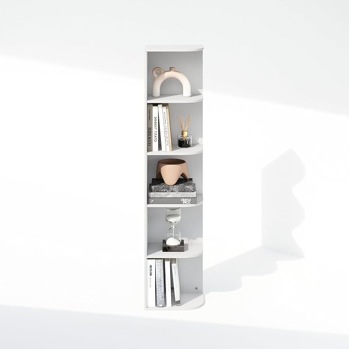 Furinno Reed Corner Shelf, 5-Tier Corner Bookshelf, Book Shelf, Corner Shelves - Image 6