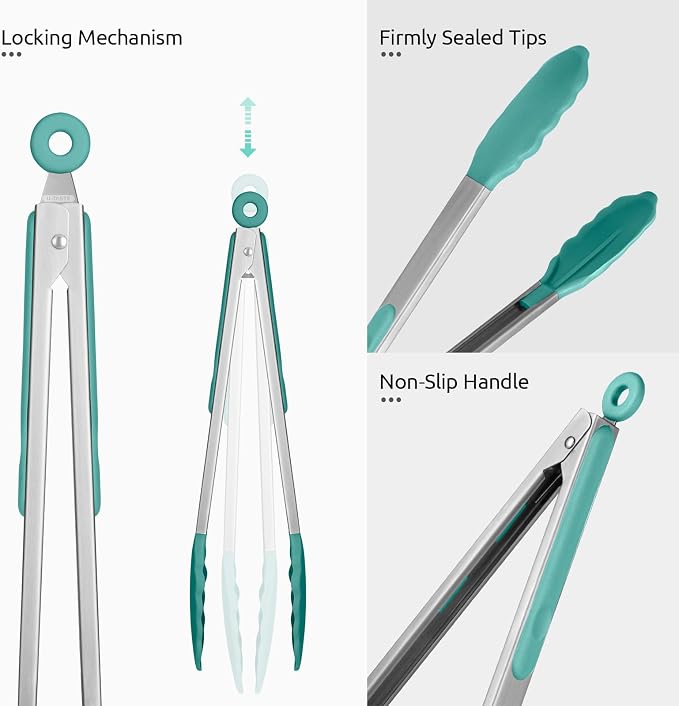 600ºF Heat Resistant Kitchen Tongs: U-Taste 9+12 inch Silicone Cooking Tong Set - Image 6