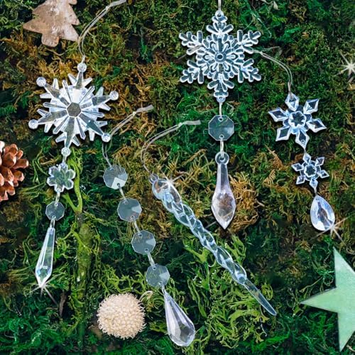 Crystal Christmas Tree Ornaments, Blue Acrylic Snowflake & Icicle, 18pcs - Image 2