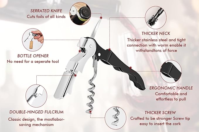 Professional Waiter Corkscrew Wine Openers Set, Heavy Duty Stainless Steel - Image 2