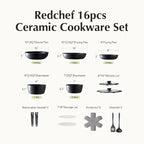 Redchef 16pcs Ceramic Pots and Pans Set Non Stick, Nonstick Kitchen Cookware Set - Image 9