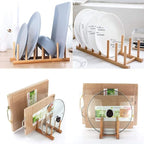 INNERNEED Bamboo Wooden Dish Rack, Vertical Plate & Lid Organizer - Image 2