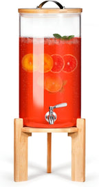 Glass Beverage Dispenser with Bamboo Stand 6.7 In and Lid, Iced 2.9 Gallon by StrirumoHome