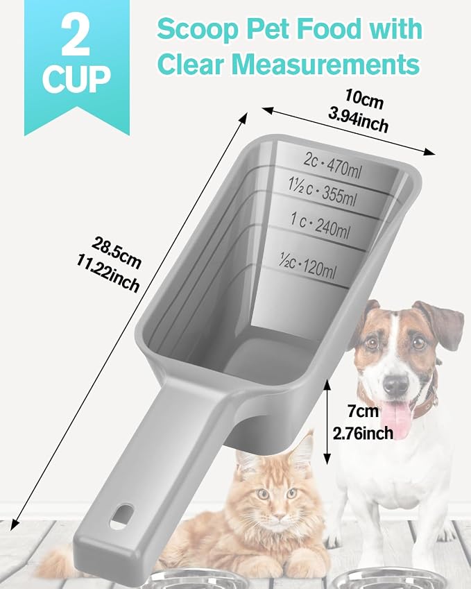 2 Cup Dog Food Scoop, Plastic Pet Food Scoop - Image 3