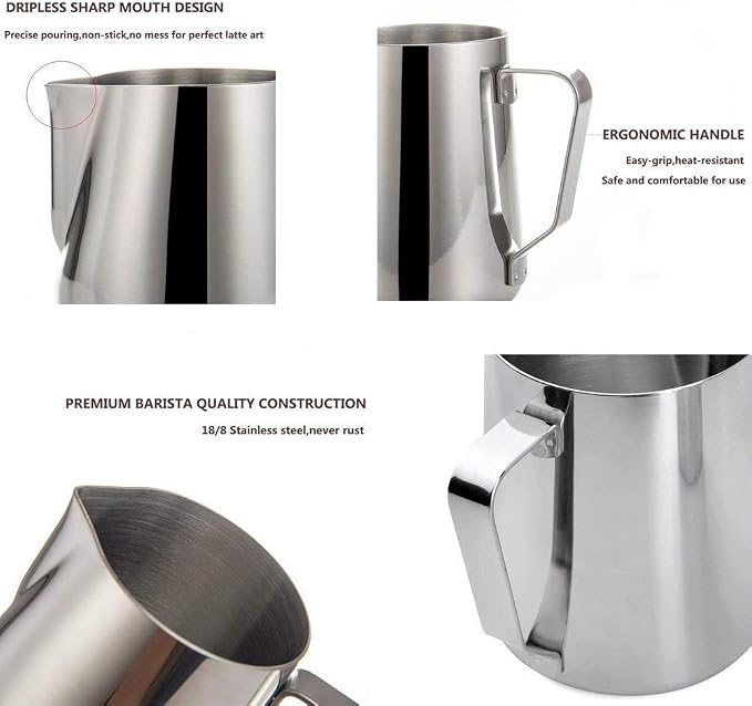 Milk Frothing Pitcher Cup, 12oz/350ML Milk Frother Cup Stainless Steel Steaming - Image 8