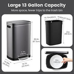 ELPHECO Kitchen Trash Can with Lid Soft Close, 13 Gallon / 50L Stainless Steel - Image 3
