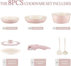 Ceramic Cookware Set Non Stick 8Pcs Pots and Pans Set Removable Handle - Image 2