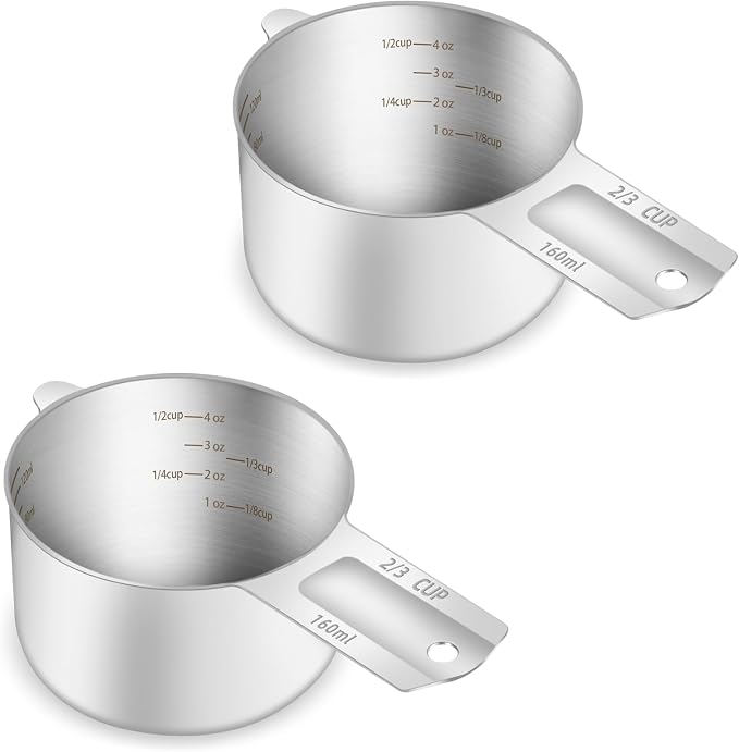 2PCS 2/3Cup Single Measuring Cup, Etched Inner Scale Stainless Steel Measure by BERYLER