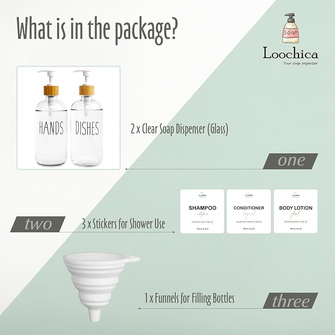 LOOCHICA 2 Pack Clear Glass Soap Dispenser - Image 2